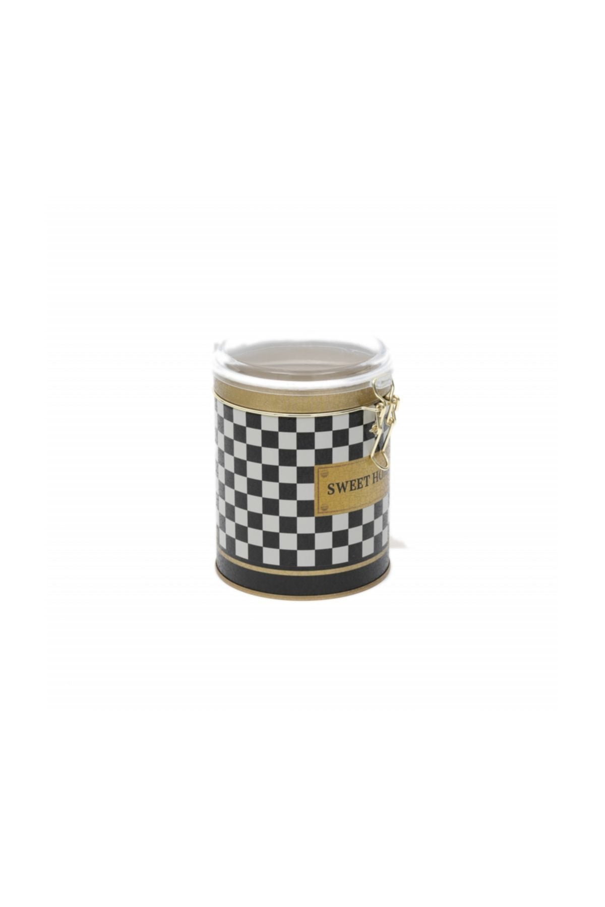 Evle Yuvarlak Kutu, Ø105x130 mm, Şeffaf Kilitli Kapak, 1 lt, Checkers Black_Swt Home