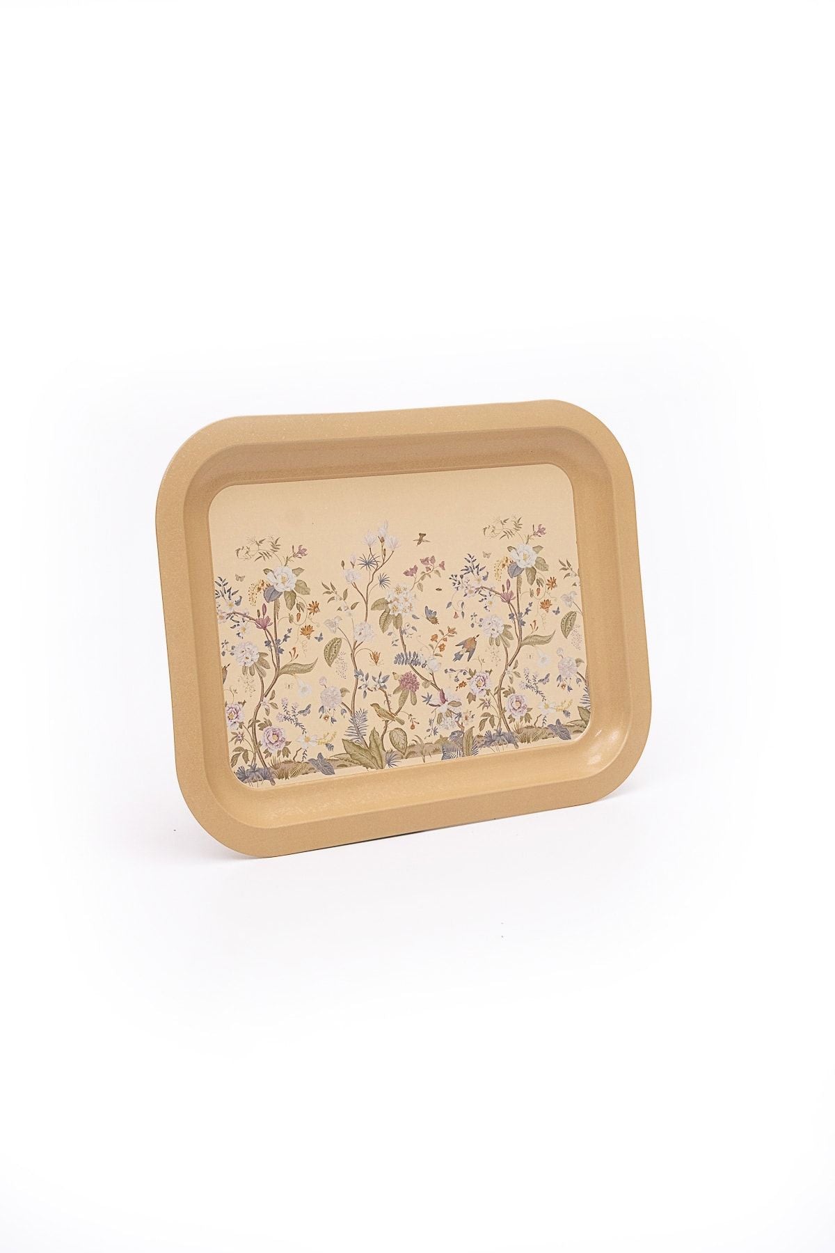Botanica Desenli Metal Tepsi - Çay Kahve Tepsisi - Sunum Tepsisi 23 Cm X 31 Cm Ee161-2e