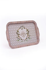 Rosy Desenli Metal Tepsi - Çay Kahve Tepsisi - Sunum Tepsisi 21 Cm X 31 Cm Ee162-u7