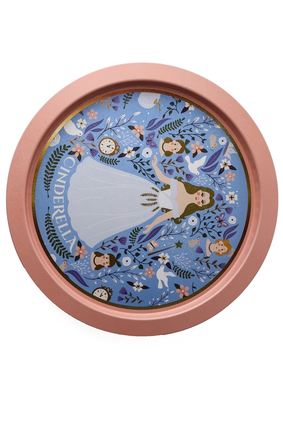 Tales Desenli Yuvarlak Metal Tepsi - Çay Kahve Tepsisi - Sunum Tepsisi 37 Cm Ee163-u9