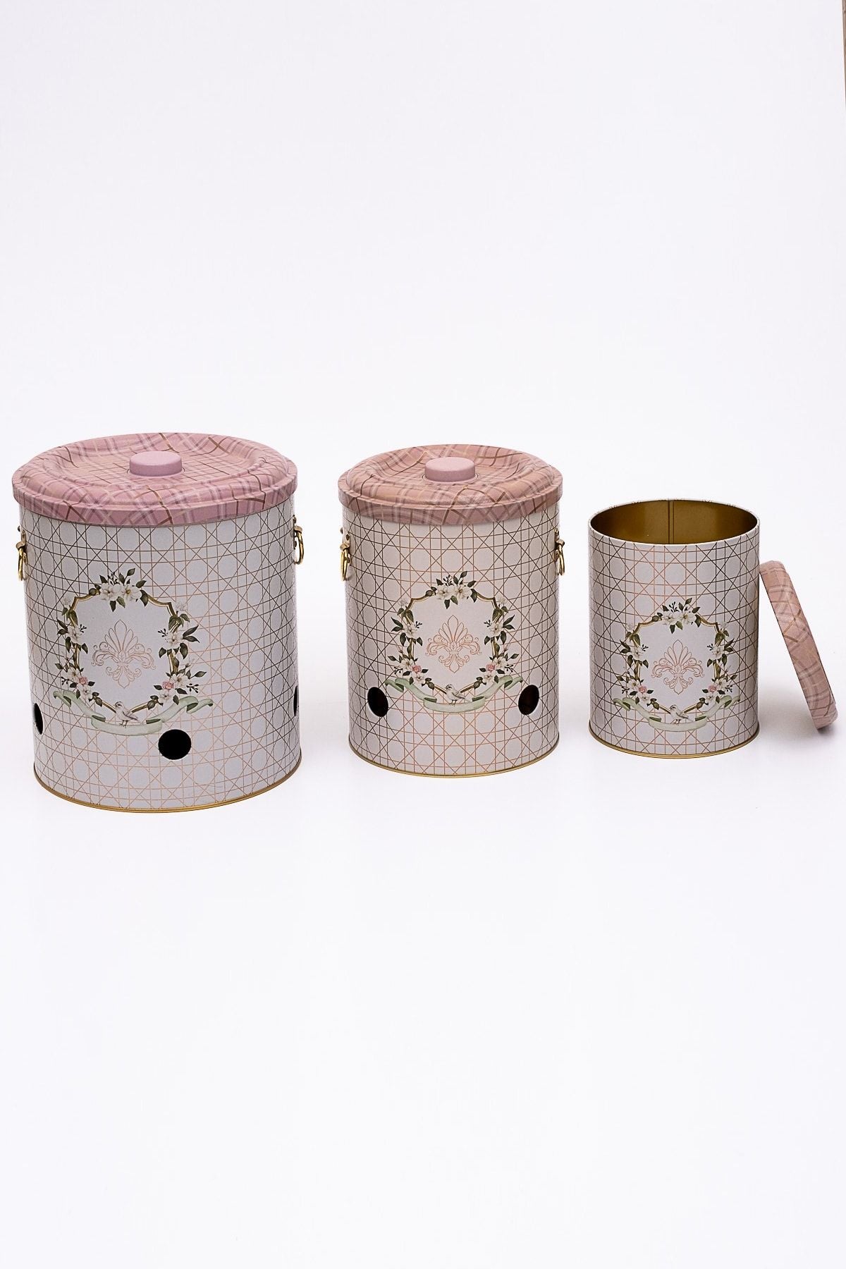 Metal Patates Soğan Kovası - Sebzelik - Patates Soğanlık Sepeti Sarımsaklık 3lü Set, Rosy Erb29u7