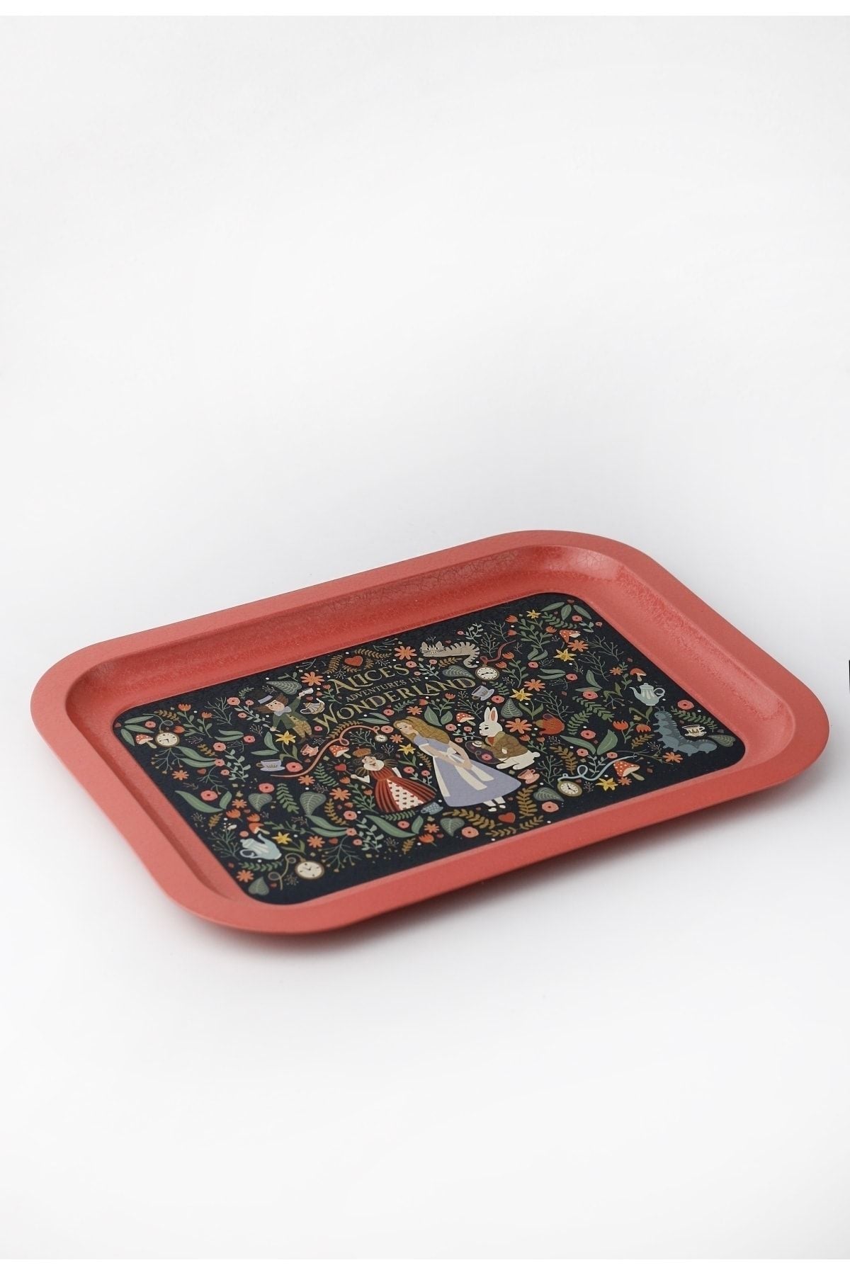 Tales Alices Desenli Metal Tepsi - Çay Kahve Tepsisi - Sunum Tepsisi 23 Cm X 31 Cm Ee161-9a