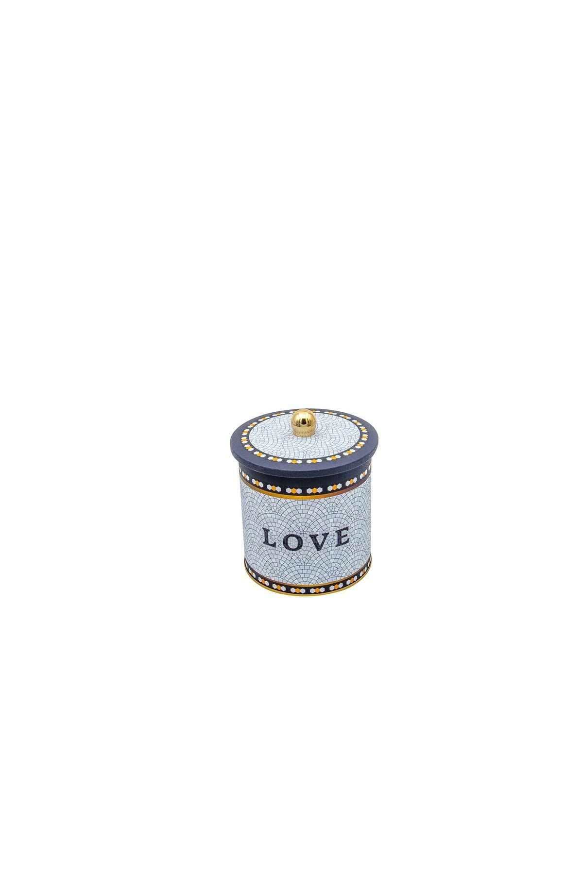 Mosaic Desenli Yuvarlak Metal Saklama Kabı, Erzak Saklama Kabı 14 Cm X 15 Cm Er143-1e