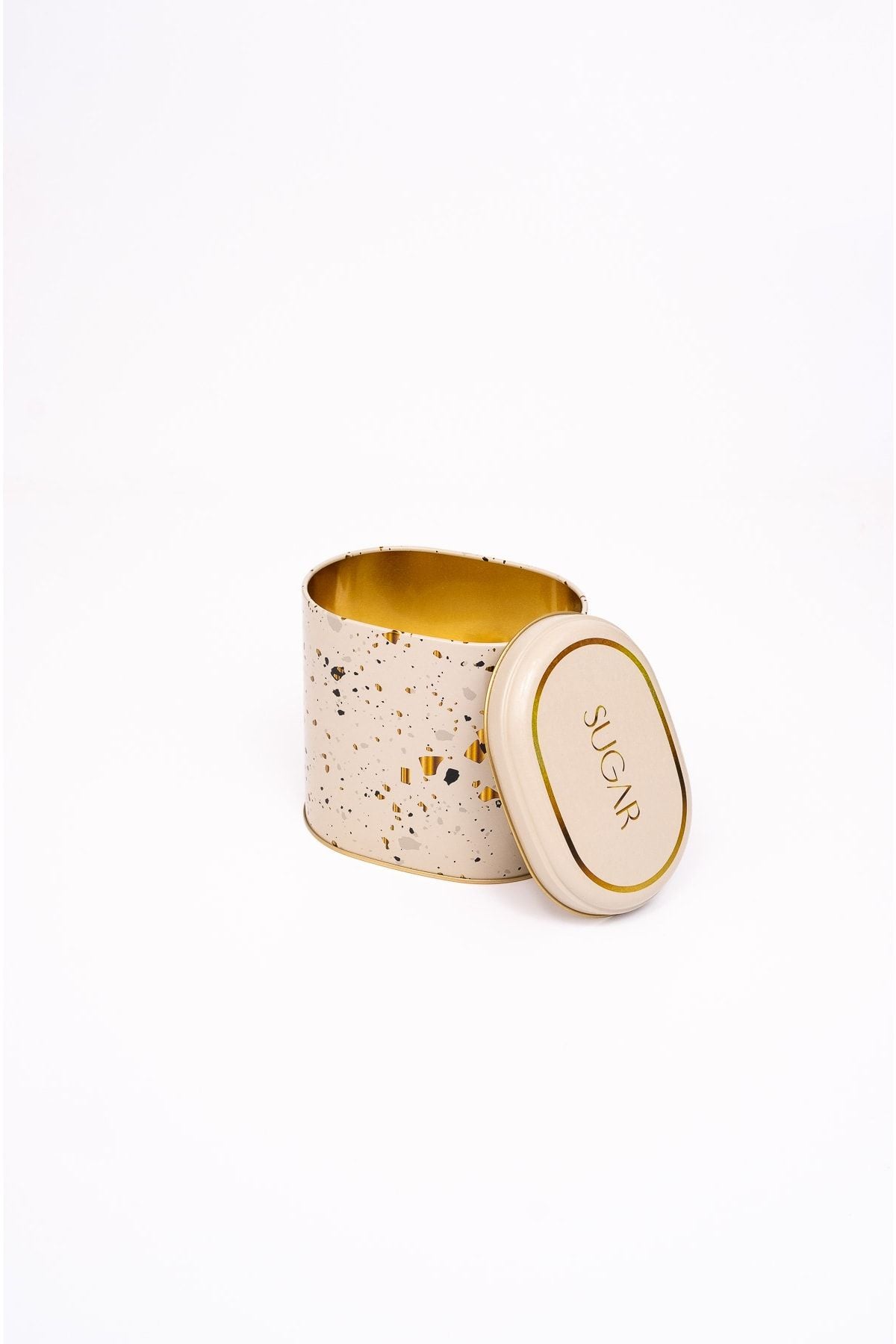 Er004-9g Terrazzo Cream Desenli Oval Metal Saklama Kabı 11x15 Cm