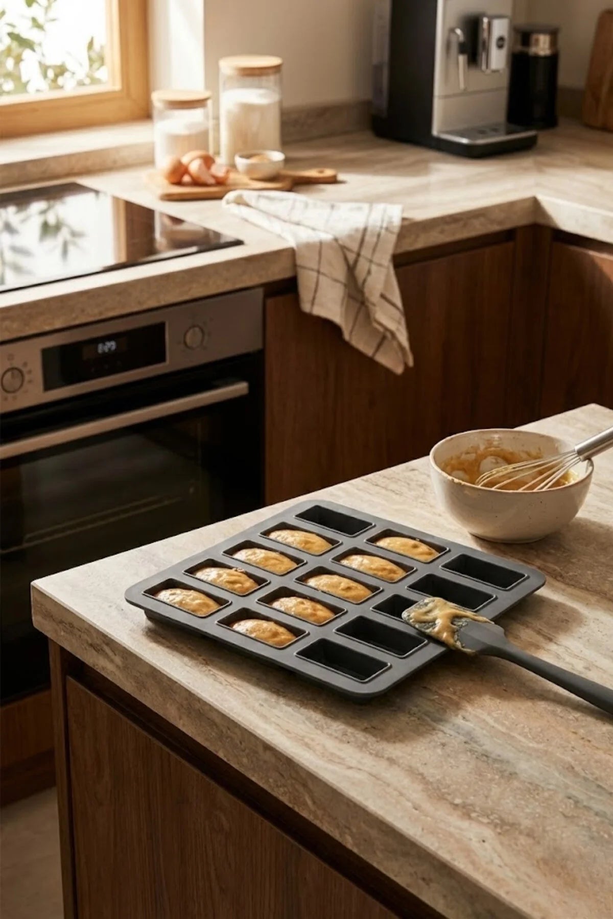 15 Gözlü Silikon Mini Kek Kalıbı – Dikdörtgen Mini Baton Kalıp, Yapışmaz (24,5 x 24,5 cm)