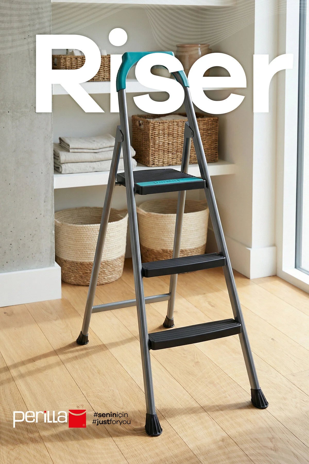 Riser 2+1 Merdiven | 150 KG Taşıma Kapasiteli, Kaymaz Basamaklı