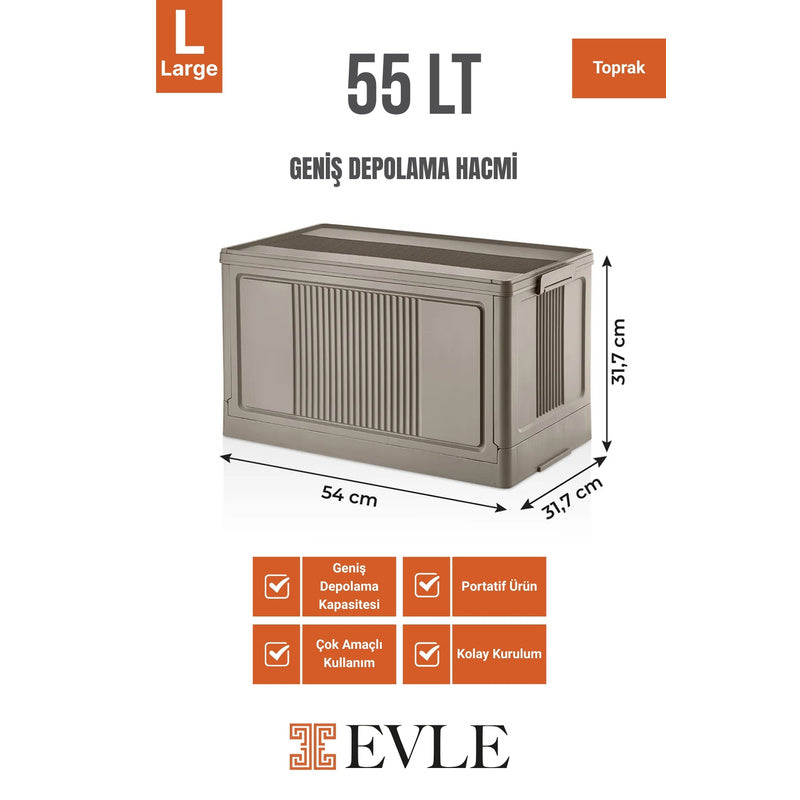 Evle Çok Amaçlı Modüler Kasa, İstiflenebilir Organizer Düzenleyici 55 lt, 54 x 31, 7 x 31, 7 cm, Toprak