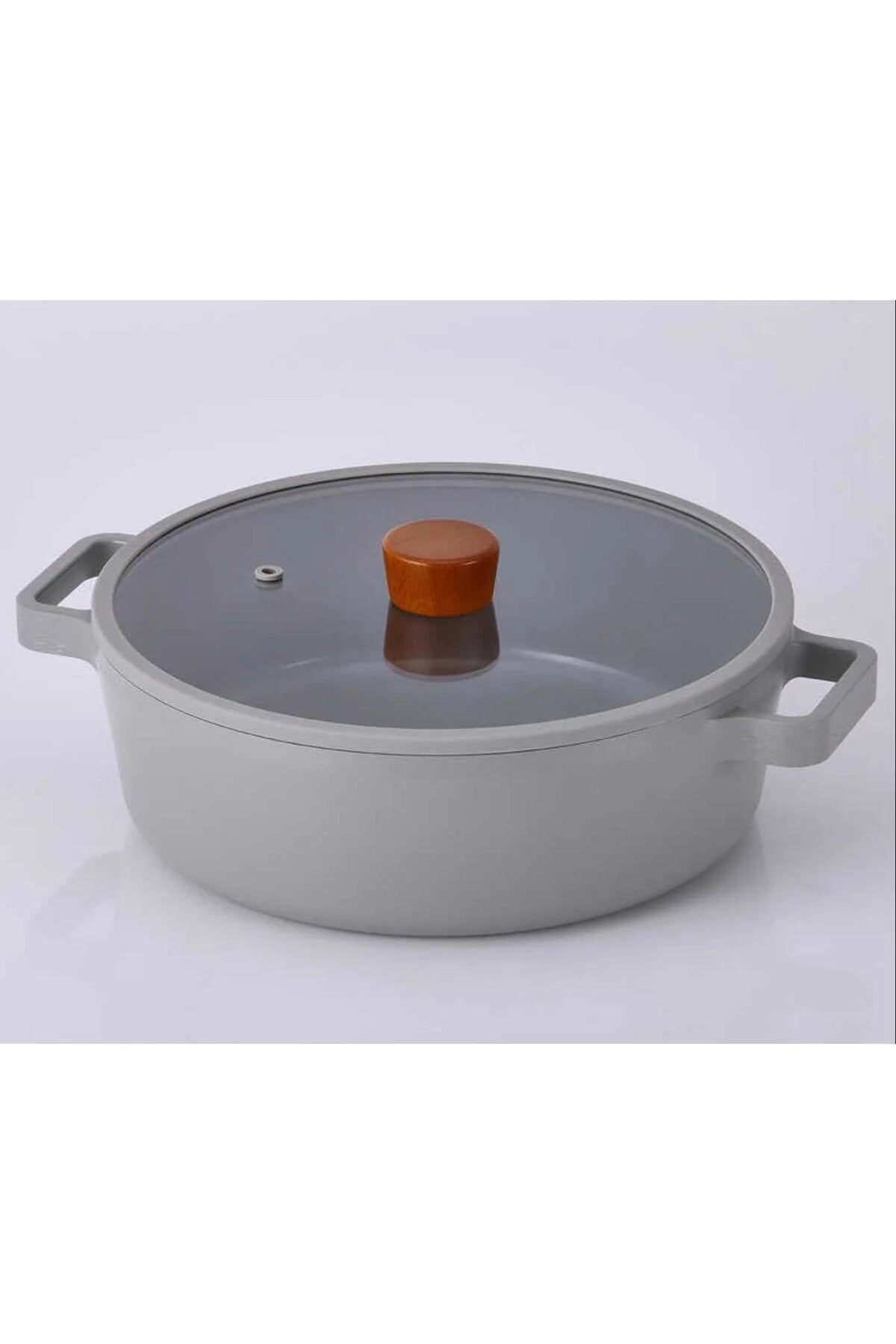 Fika Cam Kapaklı Alüminyum Sığ Tencere 30cm Gri Mutfak 1 Adet