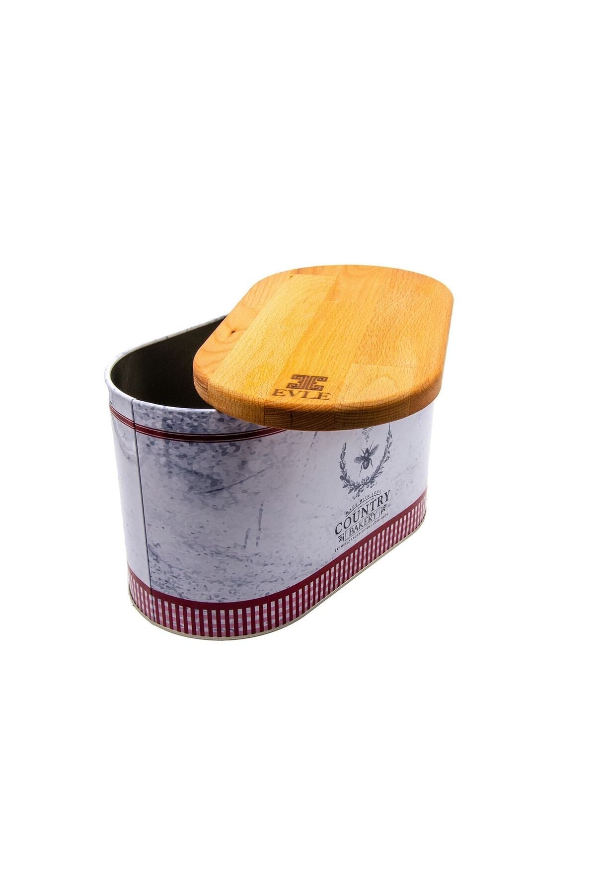 Evle Oval Ekmek Kutusu, Ahşap Kapak, 10,4 lt, Country Bakery