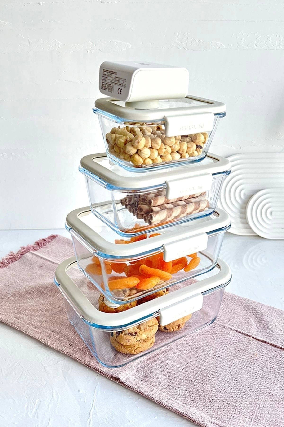 Neoflam D-NEOFGLS05 Fika Glace Vakumlu Cam Saklama Kabı Seti Bej 5 Parça