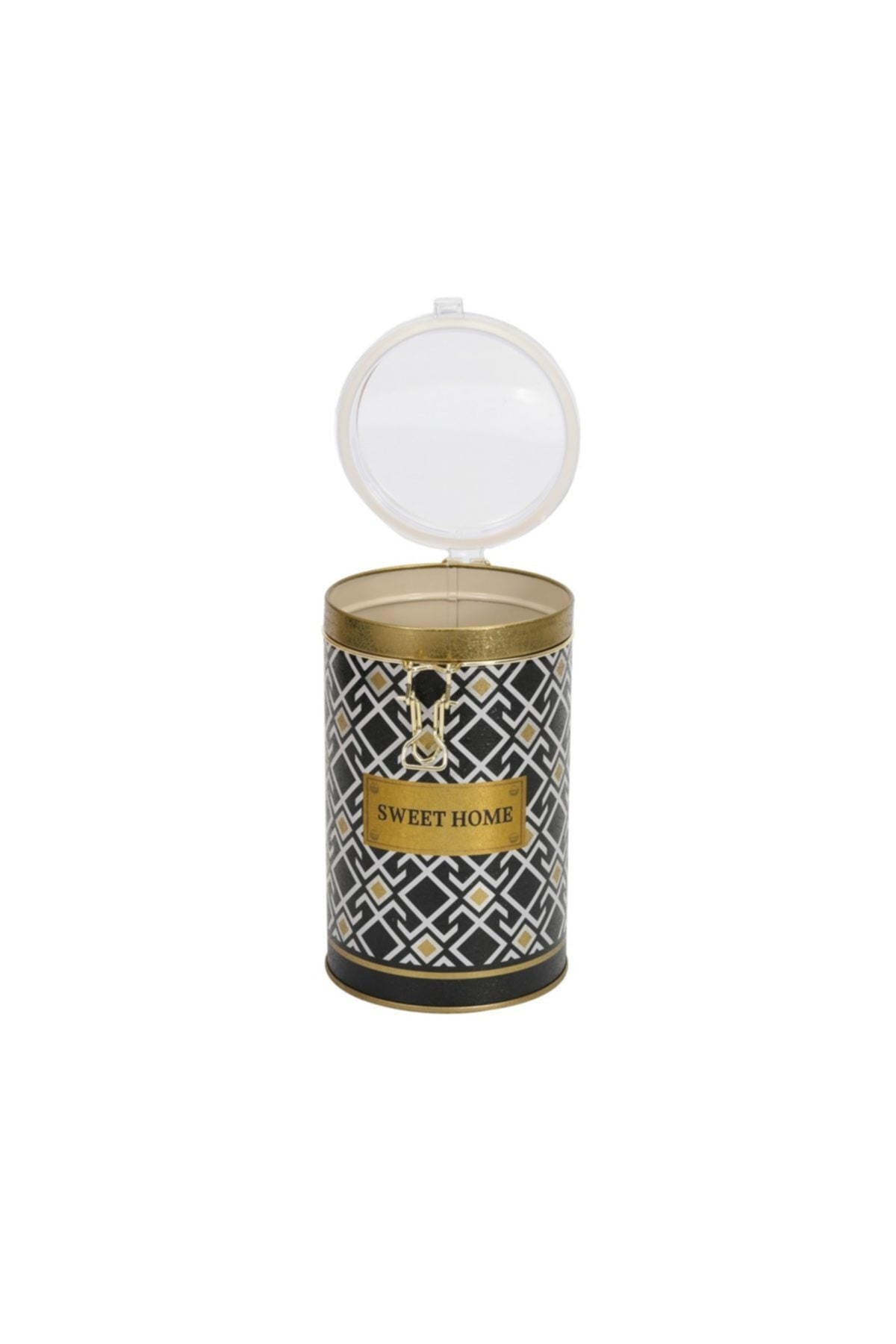 Evle Yuvarlak Kutu, Ø105x170 mm, Şeffaf Kilitli Kapak, 1,3 lt, Checkers Black_Swt Home