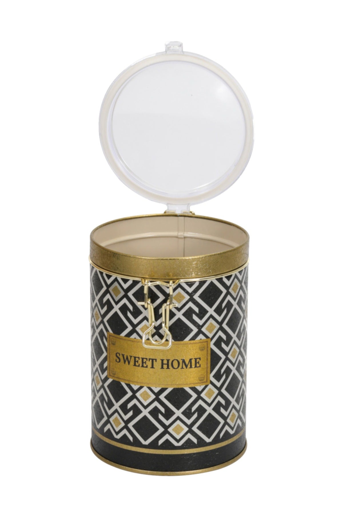 Evle Yuvarlak Kutu, Ø105x150 mm, Şeffaf Kilitli Kapak, 1,1 lt, Checkers Black_Swt Home