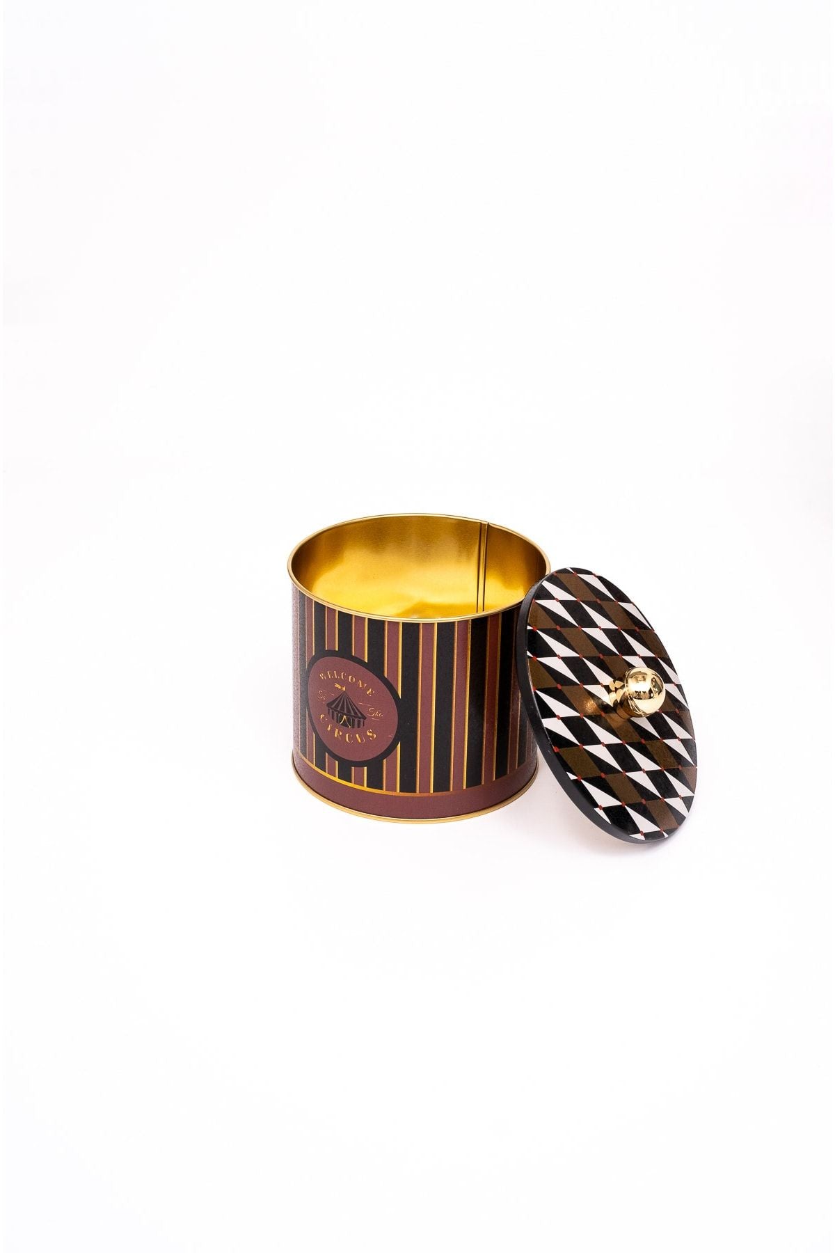 Circus Desenli Yuvarlak Metal Saklama Kabı, Erzak Saklama Kabı - Organizer 14 Cm X 12,5 Cm Er142-9e