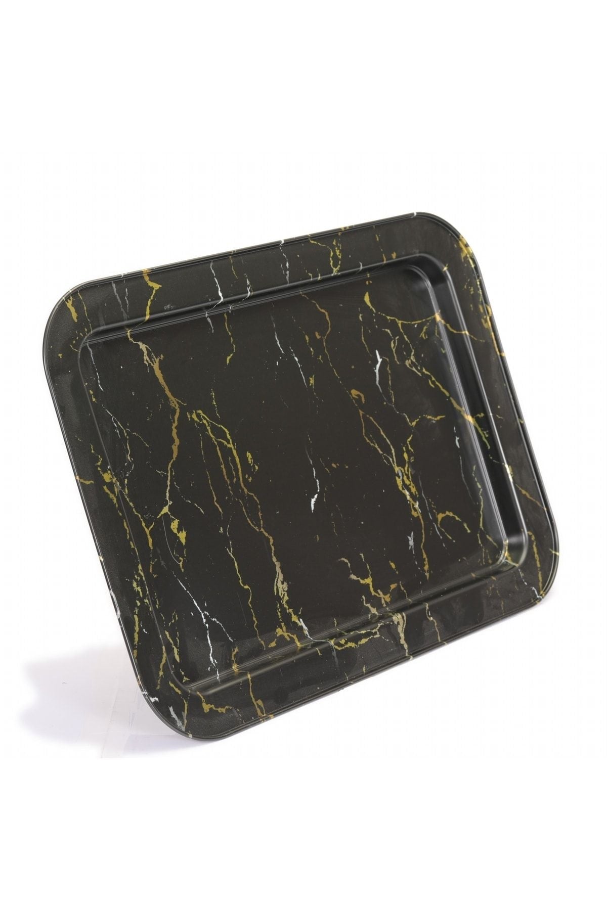 Ef169-50 Marble Black Desenli Dikdörtgen Tepsi 32x43 Cm