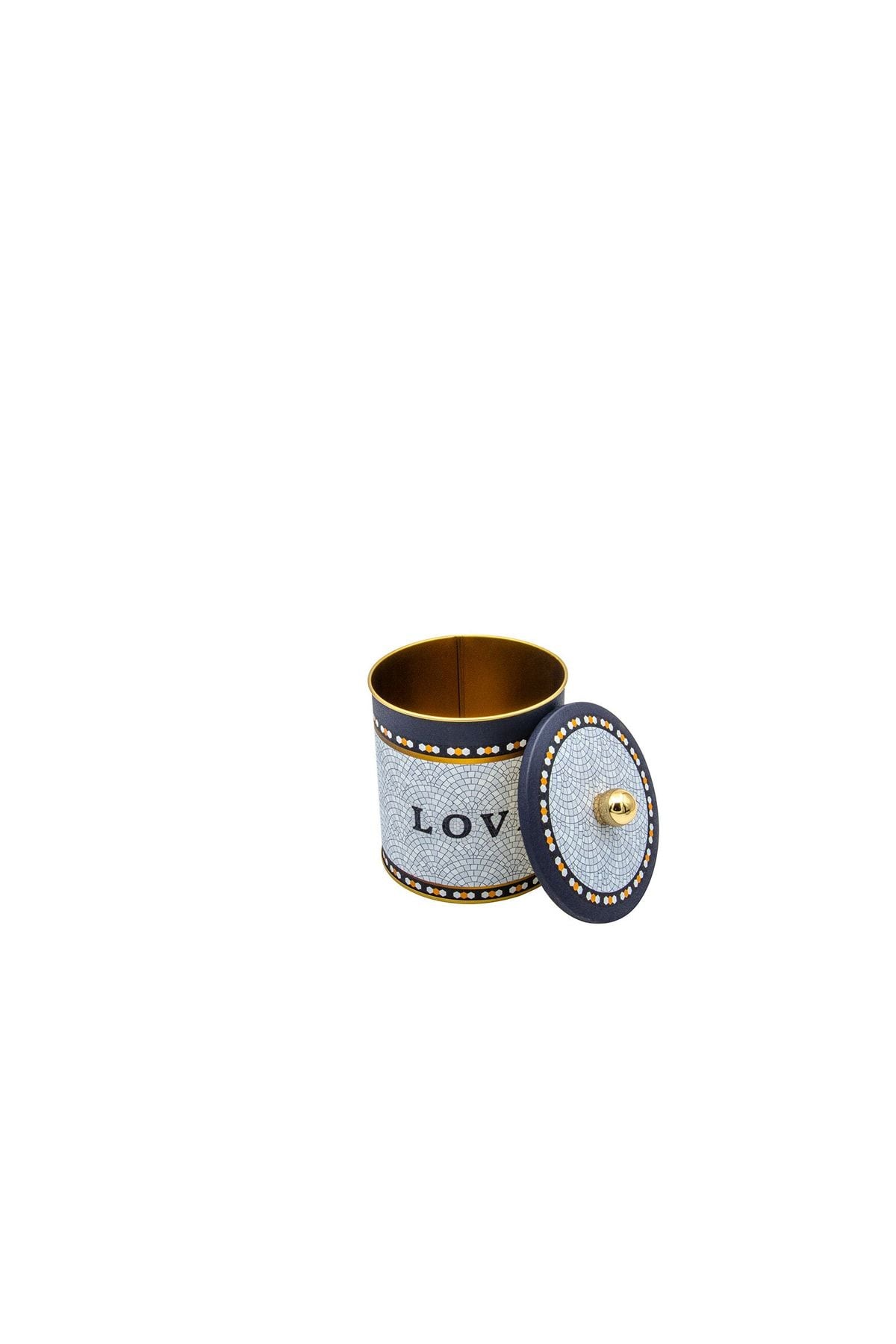 Mosaic Desenli Yuvarlak Metal Saklama Kabı, Erzak Saklama Kabı 14 Cm X 15 Cm Er143-1e