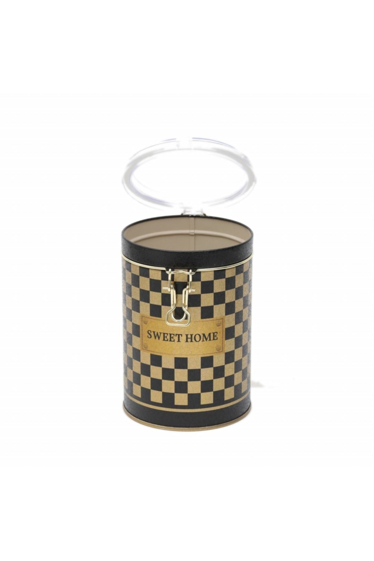 Evle Yuvarlak Kutu, Ø105x150 mm, Şeffaf Kilitli Kapak, 1,1 lt, Checkers Black_Swt Home