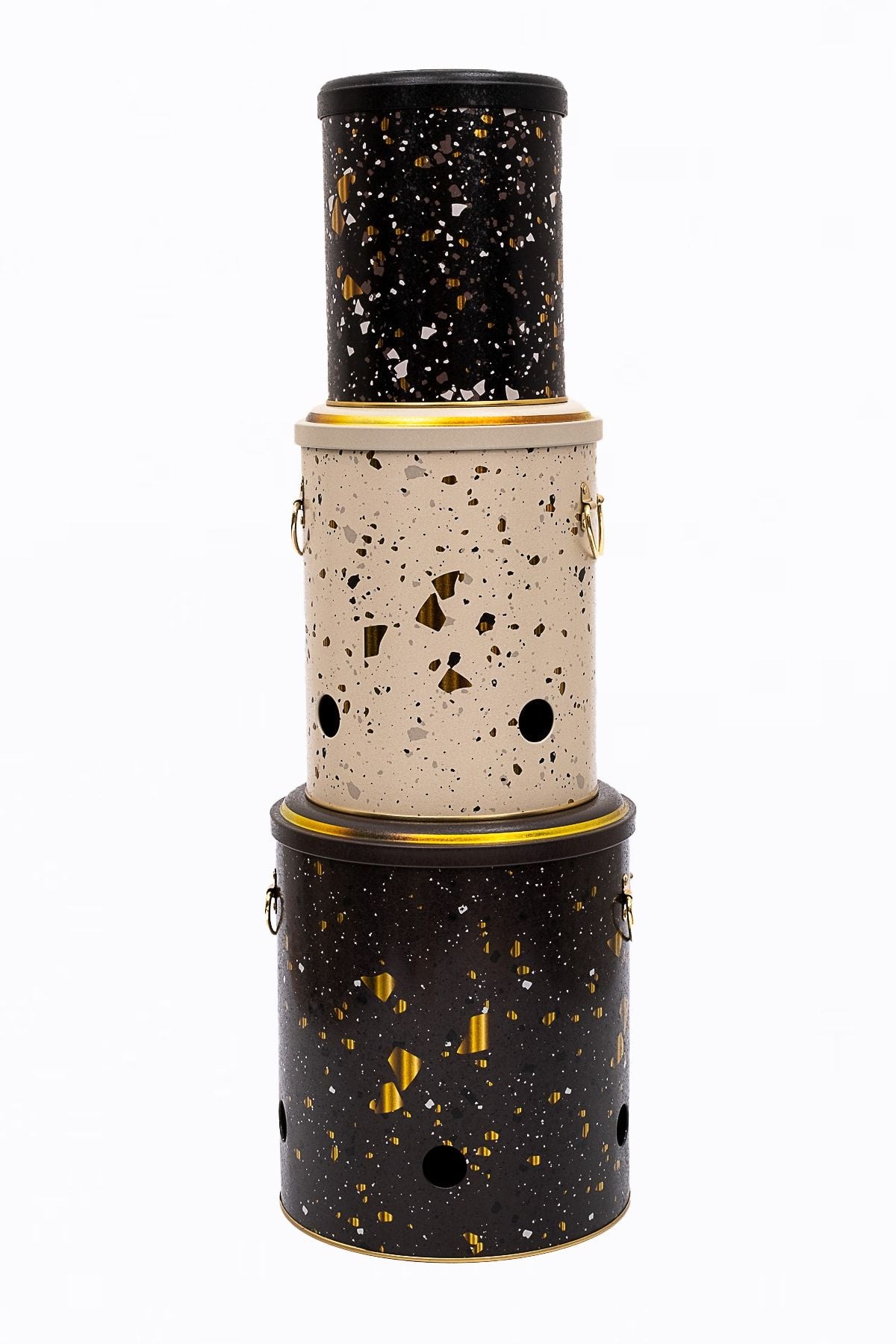 Metal Patates Soğan Kovası - Sebzelik - Patates Soğanlık Sepeti Sarımsaklık 3lü Set, Terrazo Erb29u4