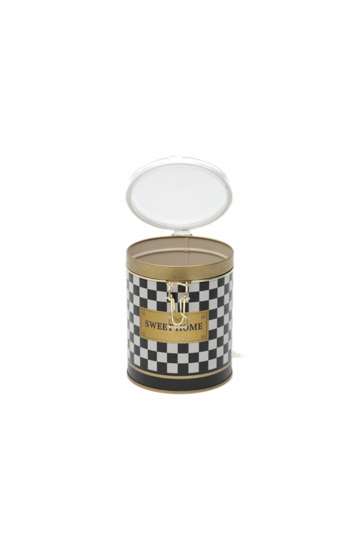 Evle Yuvarlak Kutu, Ø105x130 mm, Şeffaf Kilitli Kapak, 1 lt, Checkers Black_Swt Home
