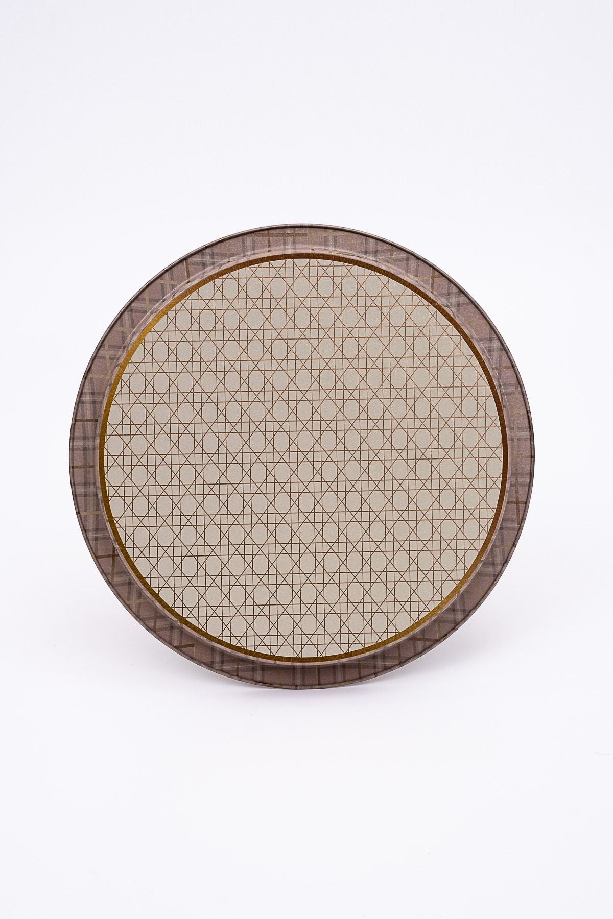 Rosy Desenli Yuvarlak Metal Tepsi - Çay Kahve Tepsisi - Sunum Tepsisi 37 Cm Ee163-u7