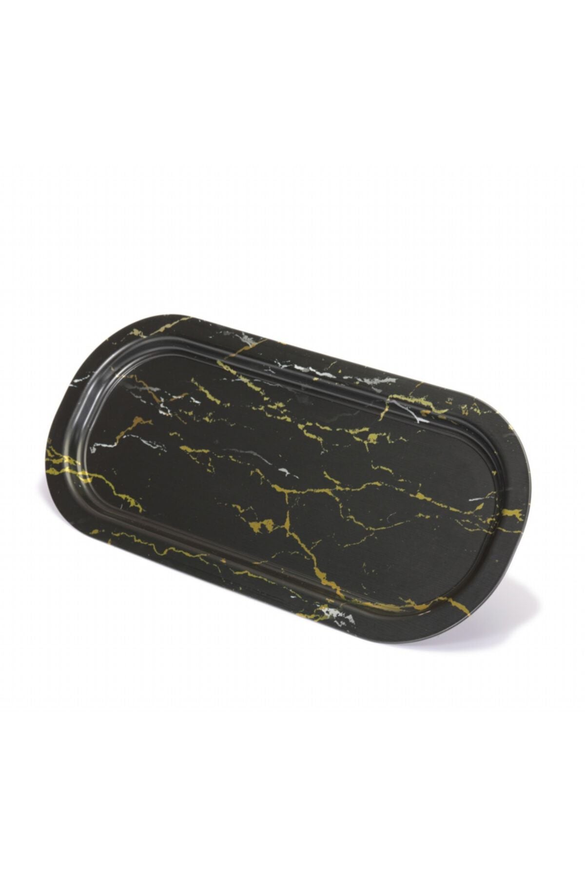 Ef168-50 Marble Black Desenli Oval Tepsi 16x35 Cm