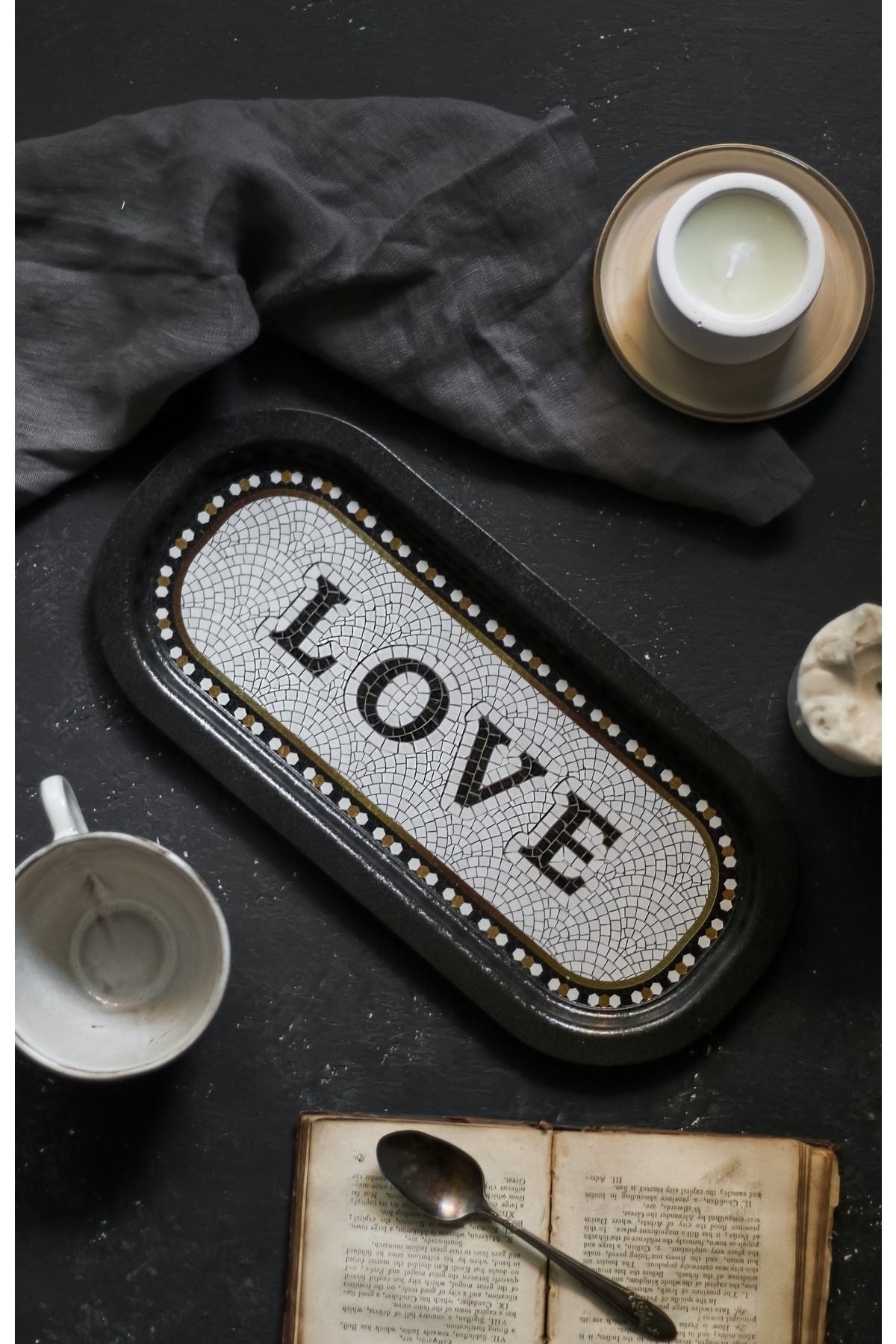Ee168-1e Mosaic Love Desenli Oval Tepsi 16x35 Cm