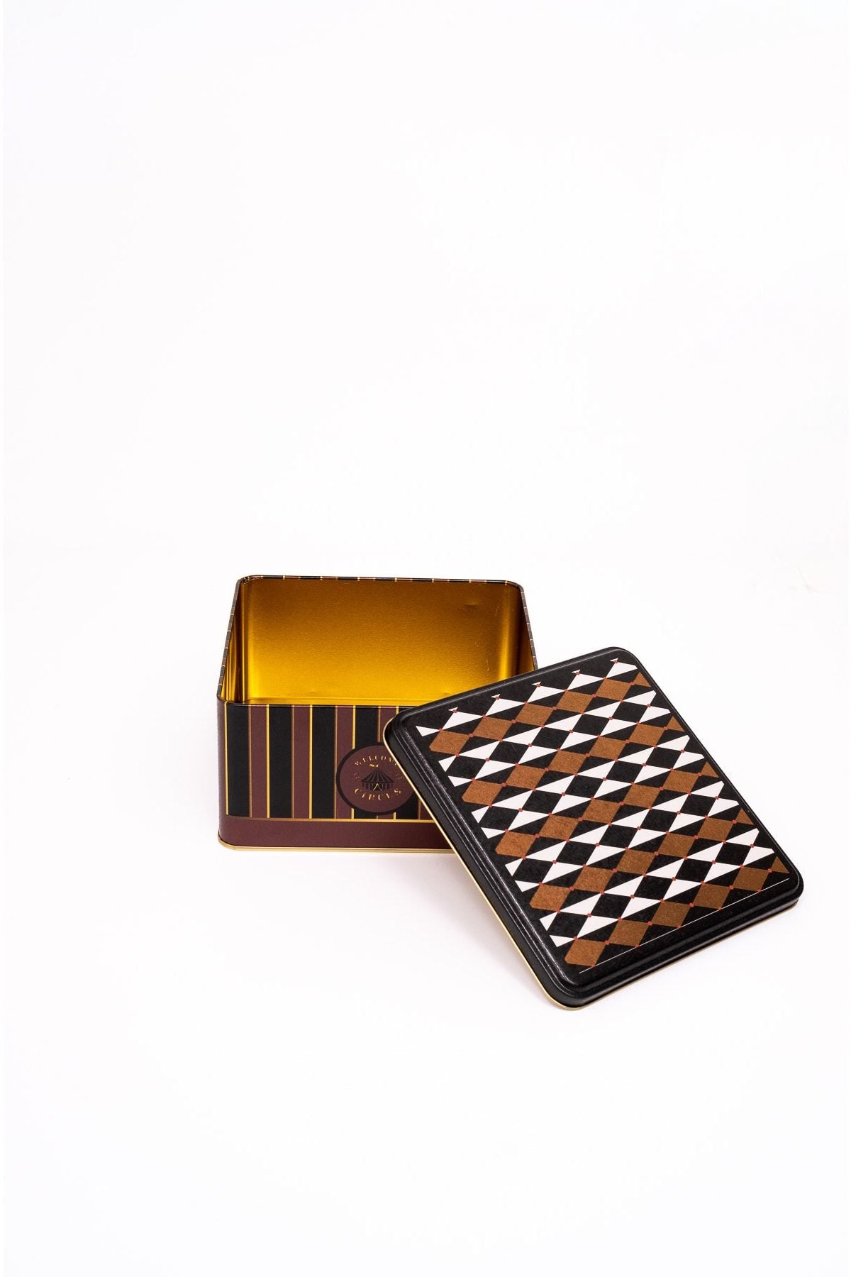 Er028-9e Circus Black Desenli Kare Metal Saklama Kabı 20x20 Cm