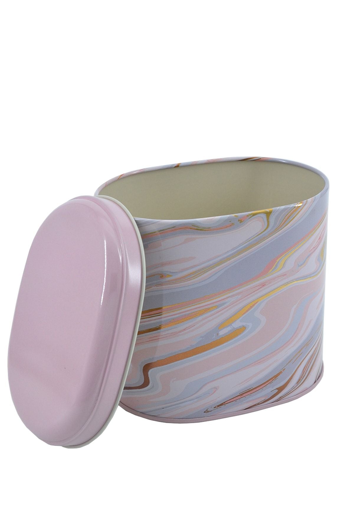 Ef004-f1 Liquid Flat Pink Desenli Oval Metal Saklama Kabı 11x15 Cm