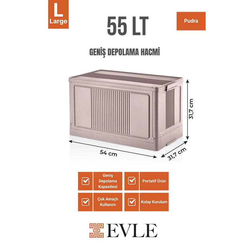 Evle Çok Amaçlı Modüler Kasa, İstiflenebilir Organizer Düzenleyici 55 lt, 54 x 31, 7 x 31, 7 cm, Toprak