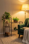Evle 5 Raflı Metal Saksılık Kademeli Çiçek Standı Balkon Salon Bitki Rafı Siyah 30x94x90 cm