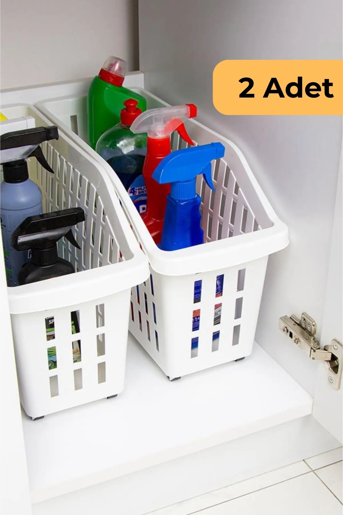 Decobella 13 L Tekerlekli Düzen. Sepet, 2'li Set, Beyaz