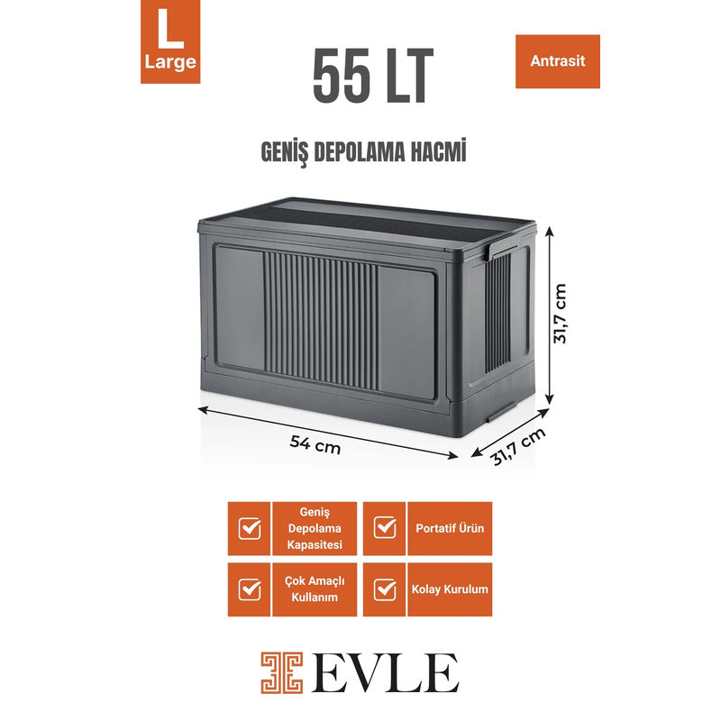 Evle Çok Amaçlı Modüler Kasa, İstiflenebilir Organizer Düzenleyici 55 lt, 54 x 31, 7 x 31, 7 cm, Toprak