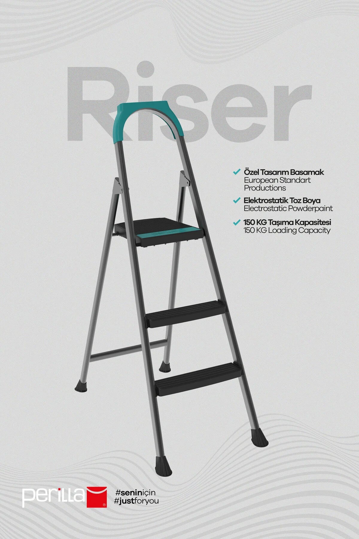 Riser 2+1 Merdiven | 150 KG Taşıma Kapasiteli, Kaymaz Basamaklı