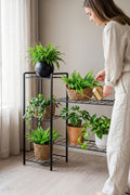 Evle 5 Raflı Metal Saksılık Kademeli Çiçek Standı Balkon Salon Bitki Rafı Siyah 30x94x90 cm