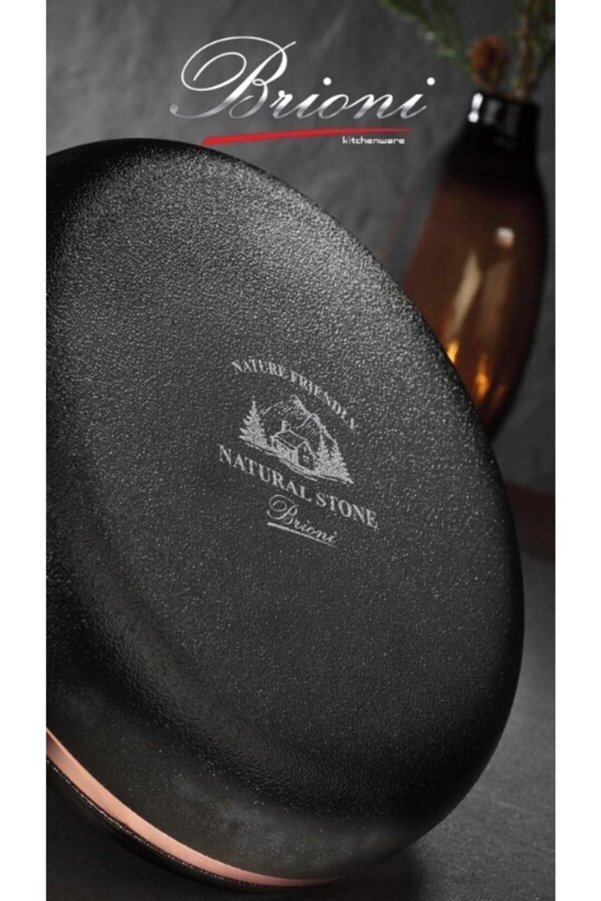 Brioni Royal Stone 7 Parça Taş Tencere Tava Seti Antrasit - Bakır