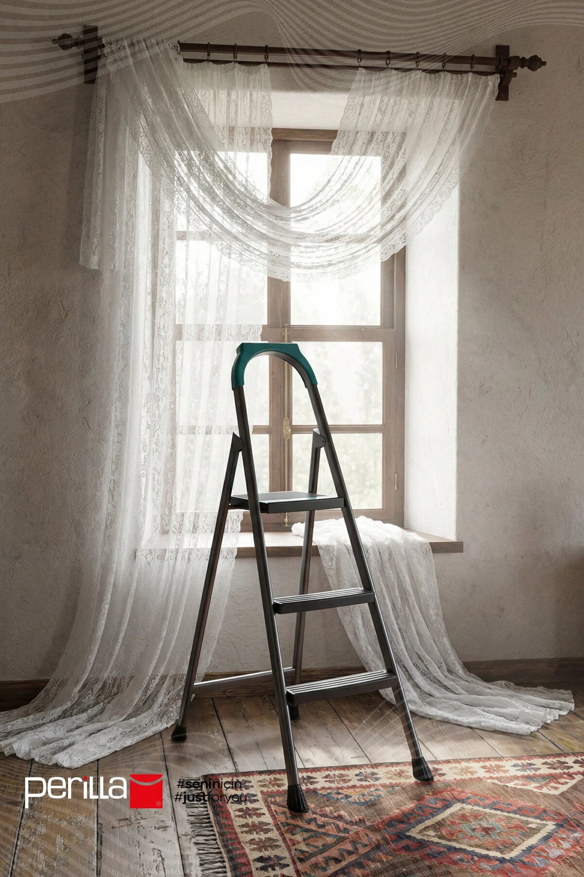 Riser 2+1 Merdiven | 150 KG Taşıma Kapasiteli, Kaymaz Basamaklı