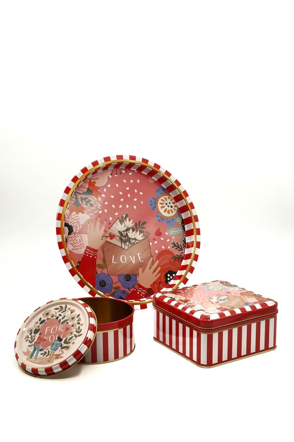Evle 3 lü Yılbaşı Set, 158x158x80, Ø140x70 mm, Ø315 Tepsi, Love Letter