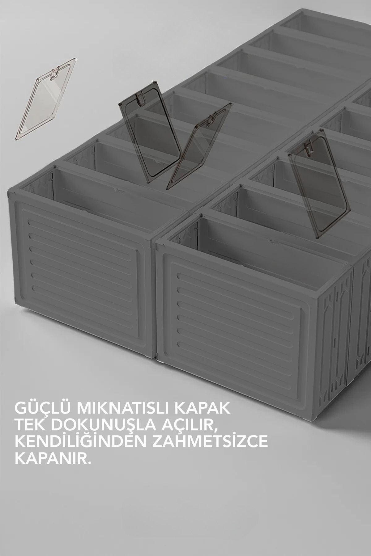 Portatif 6 katlı ayakkabı düzenleyici, güçlü kapaklarıyla pratik depolama sağlar.