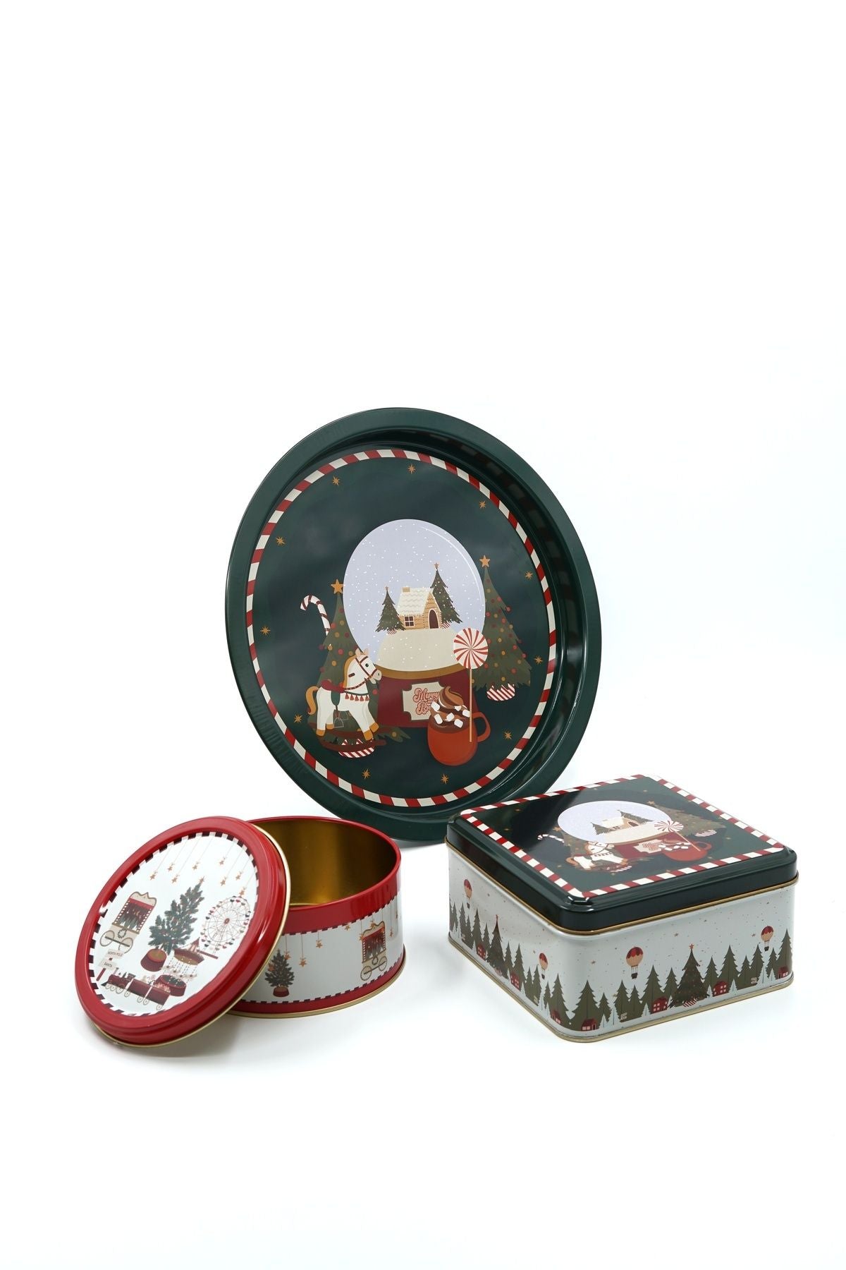 Evle 3 lü Yılbaşı Set, 158x158x80, Ø140x70 mm, Ø315 Tepsi, Glass Sphere