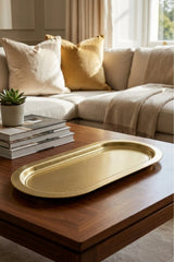 2 Parça Baton Gold Renk Metal Sunum Tepsisi, Altın Renk Servis Tepsisi, Sunumluk