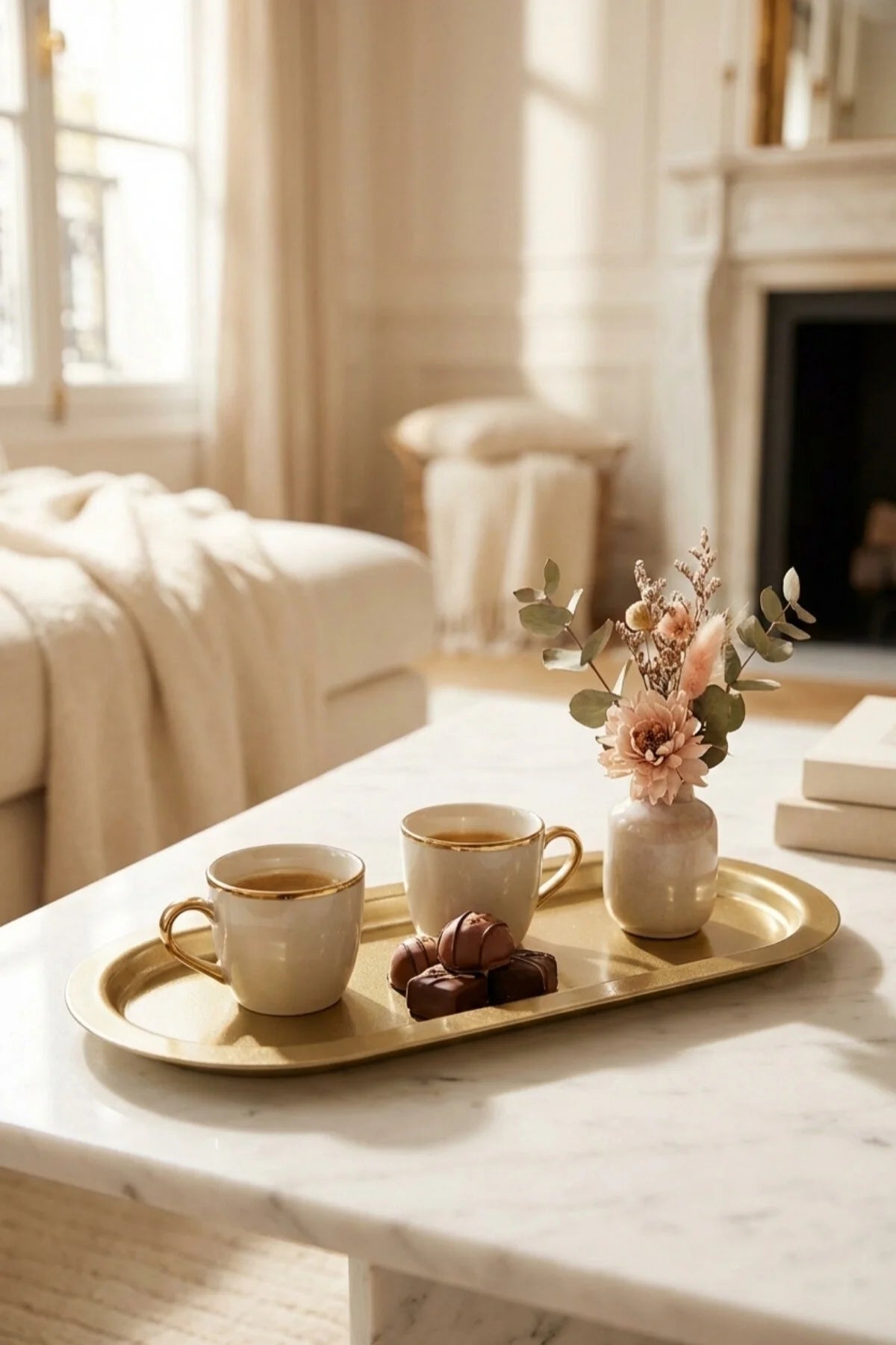 2 Parça Baton Gold Renk Metal Sunum Tepsisi, Altın Renk Servis Tepsisi, Sunumluk