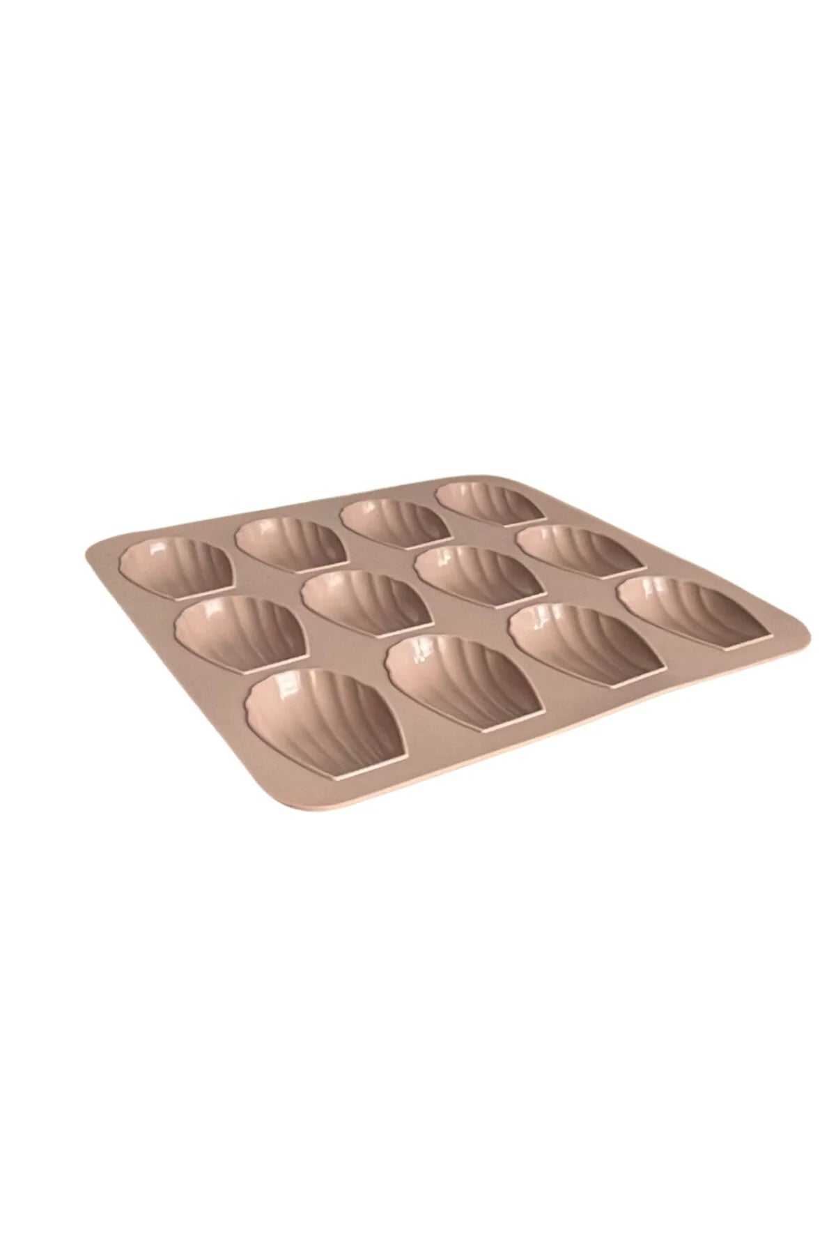 12 Gözlü Silikon Deniz Kabuğu Kek Kalıbı – Mini Kabuk Desenli, Yapışmaz Fırın Kalıbı 24,5 x 24,5 cm