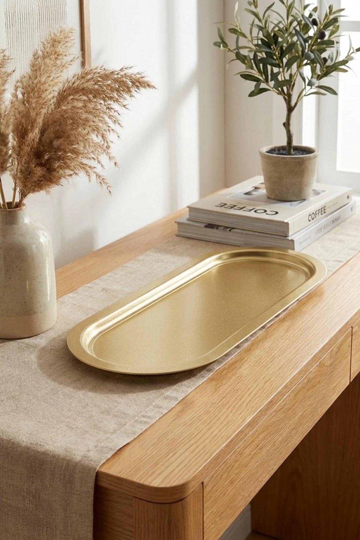 2 Parça Baton Gold Renk Metal Sunum Tepsisi, Altın Renk Servis Tepsisi, Sunumluk