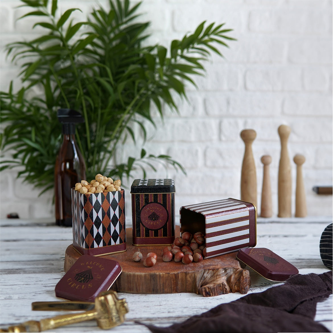 Evle Kare Metal Saklama Kabı 75x75 3 Lü Set Tea Coffee Sugar