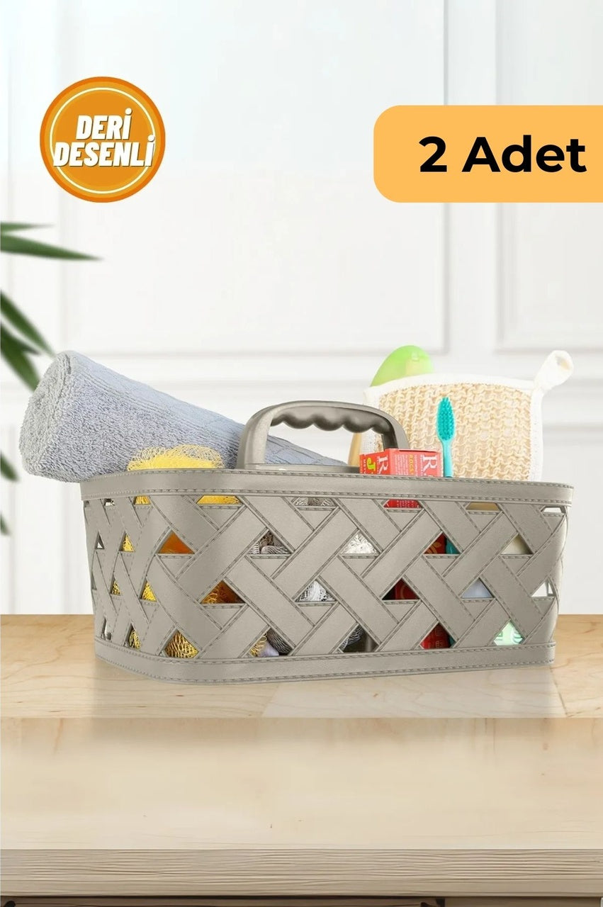 Evle Deri Desenli Saplı Sepet, 2'li Set