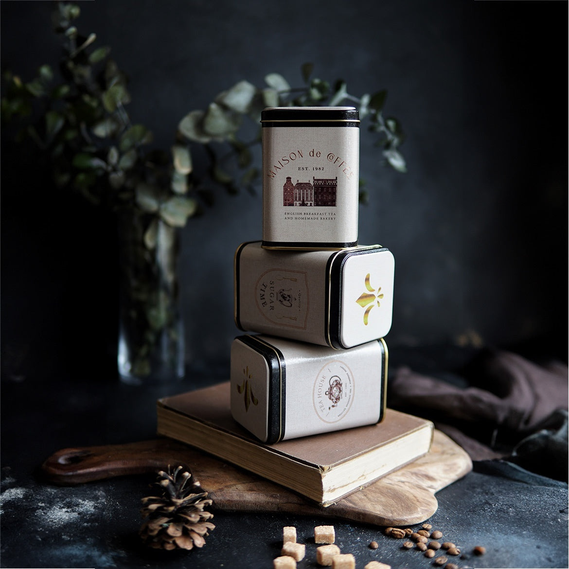 Evle Kare Metal Saklama Kabı 75x75 3 Lü Set Tea Coffee Sugar