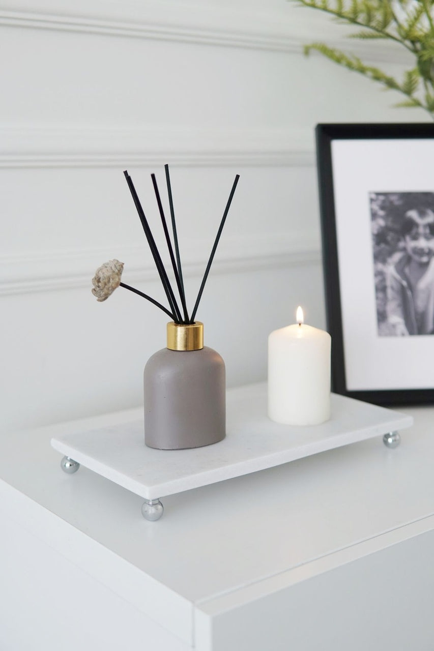 Evle Beyaz Mermer Dikdörtgen Sunum Tepsisi 30x15 cm