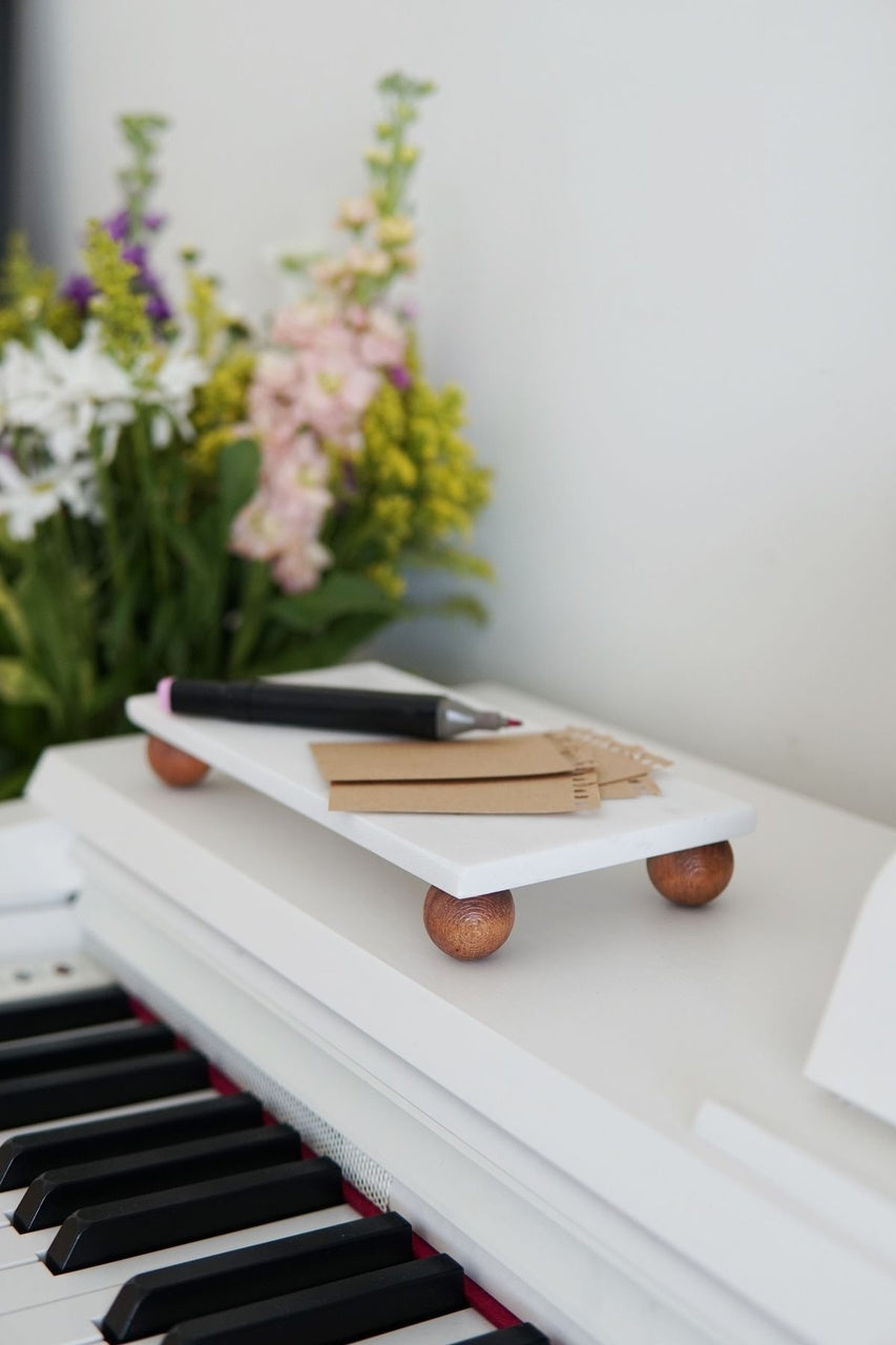 Beyaz Mermer Dikdörtgen Sunum Tabağı 24x12 cm | Çok Amaçlı Dekoratif Stand