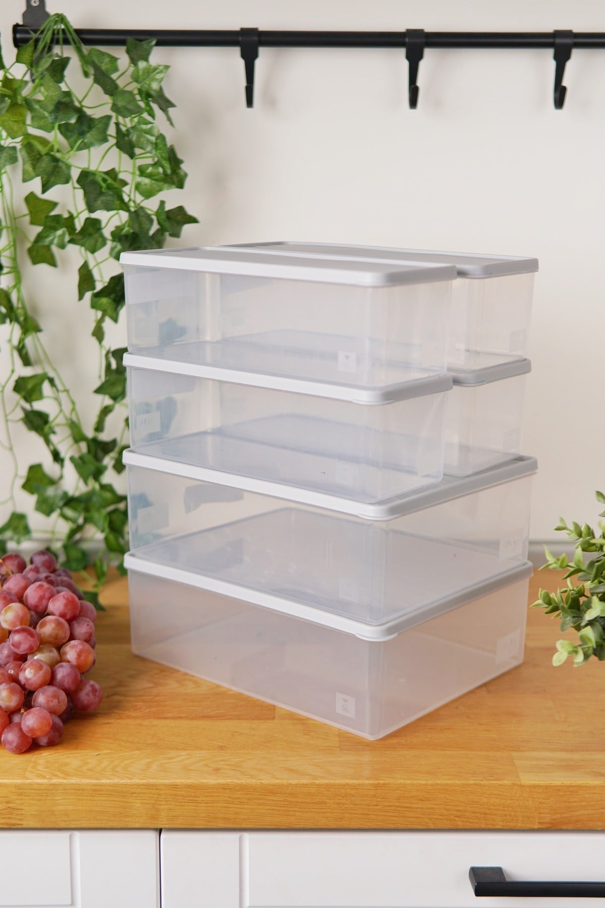Derin Dondurucu Saklama Kabı 6'lı Set (2 x 5 Lt + 4 x 2 Lt), Gri