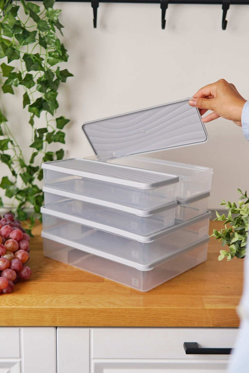 Derin Dondurucu Saklama Kabı 6'lı Set (2 x 3 Lt + 4 x 1 Lt), Gri