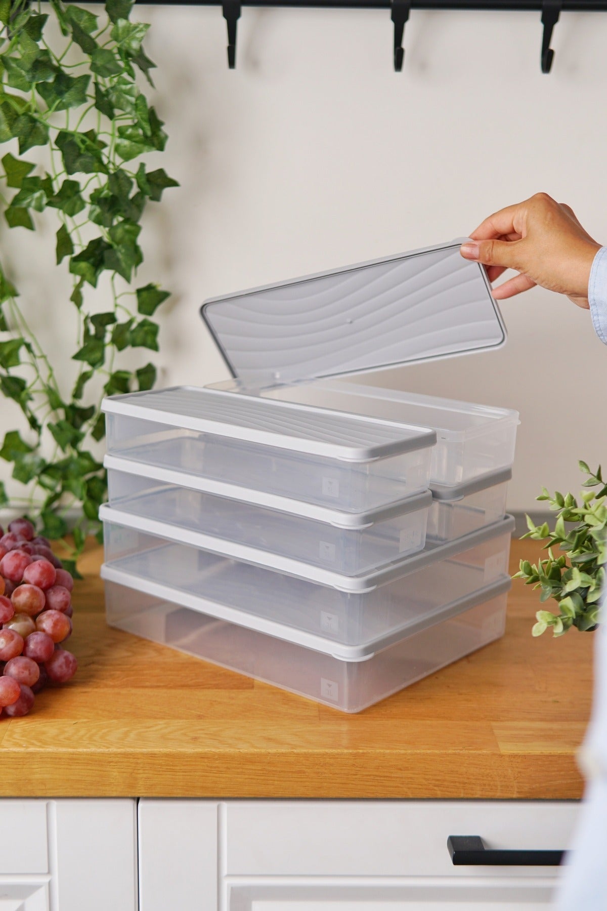 Derin Dondurucu Saklama Kabı 6'lı Set (2 x 3 Lt + 4 x 1 Lt), Gri